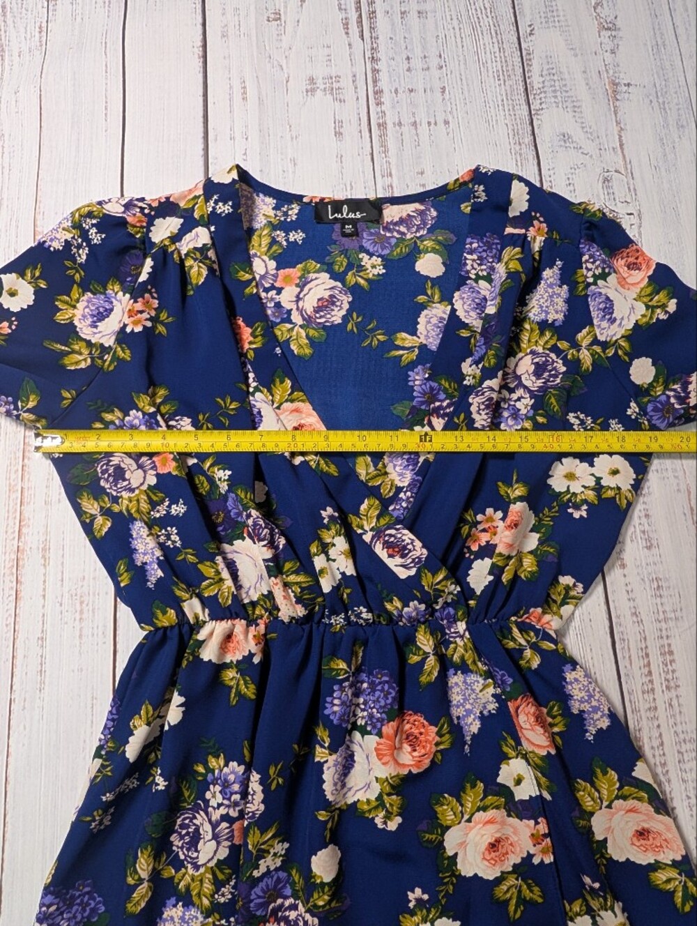 Lulus Navy Blue Floral Long Sleeve Faux Wrap Tulip Hem Mini Dress M - Picture 10 of 12